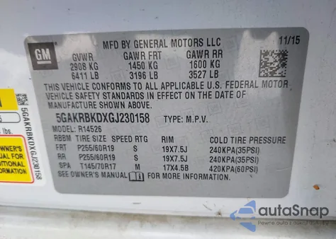 2016 Buick Enclave Leather z USA, uszkodzony, nr VIN 5GAKRBKDXGJ230158